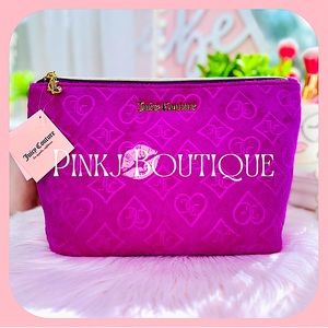 💗{Juicy Couture} Lovely Purplish/Pink Velvet Logo Wedge Makeup Cosmetic Bag!